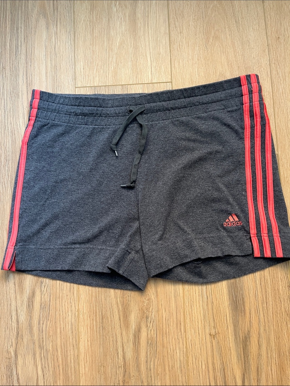 adidas Women's Charcoal Shorts with Red Side Stripes